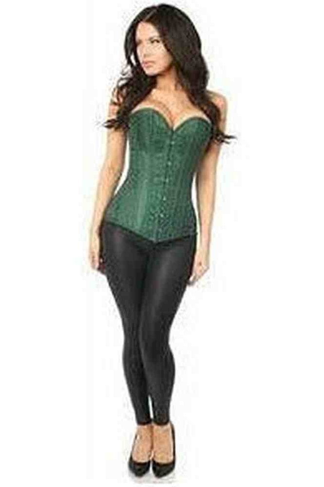 Lavish Dark Green Brocade Corset - Daisy Corsets