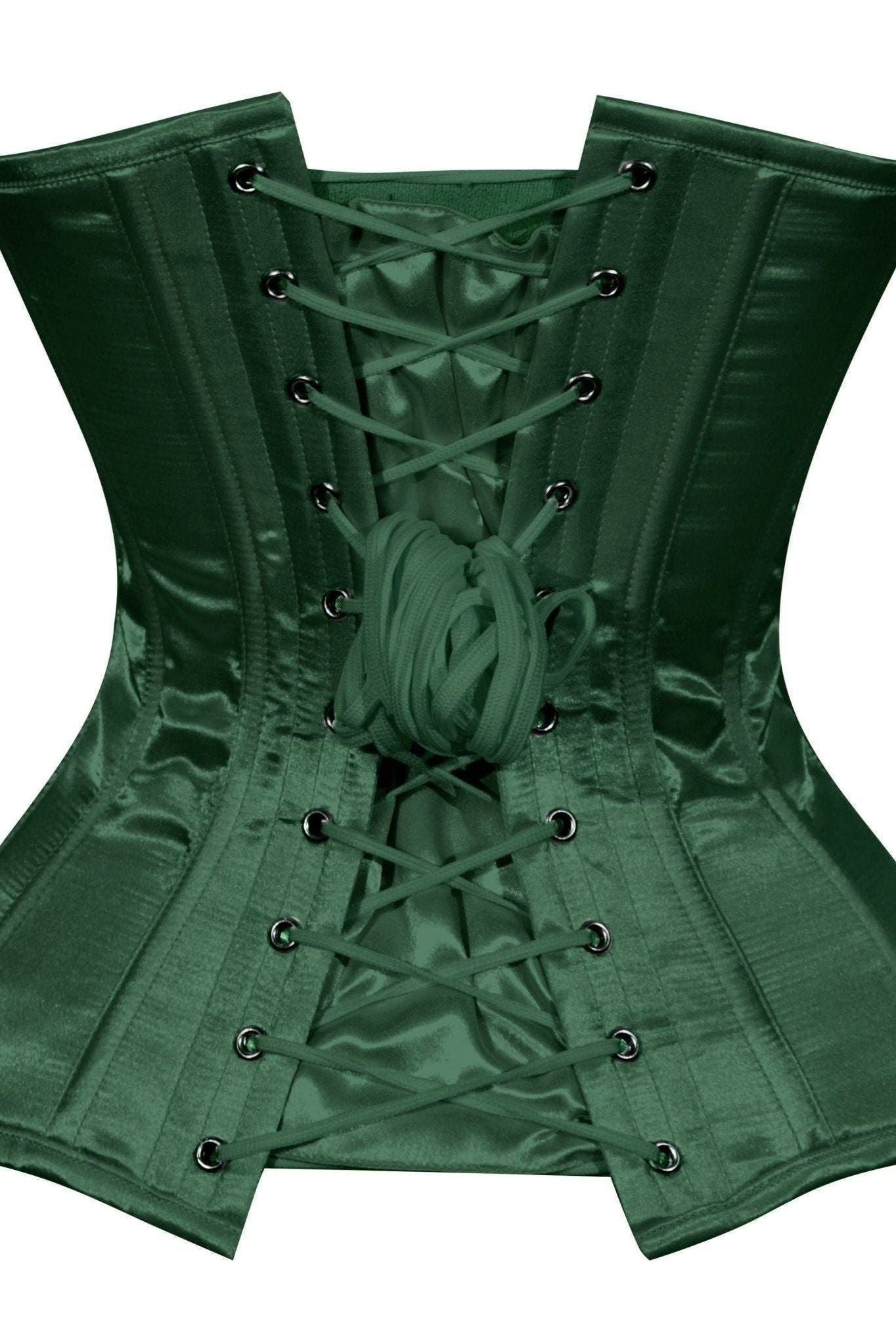 Lavish Dark Green Satin Overbust Corset Sweetheart Neckline Busk Closure - Daisy Corsets
