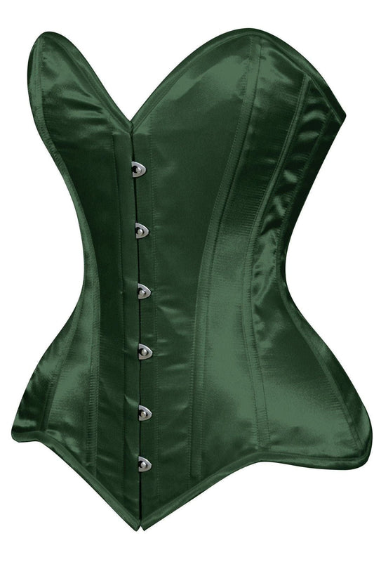 Lavish Dark Green Satin Overbust Corset Sweetheart Neckline Busk Closure - Daisy Corsets