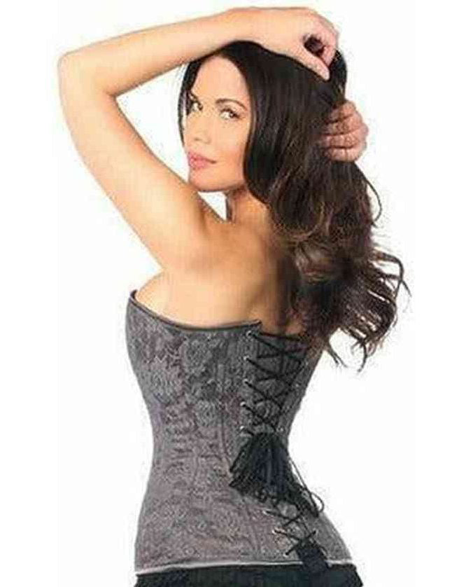 Lavish Dark Grey Lace Overbust Corset w/Zipper - Daisy Corsets