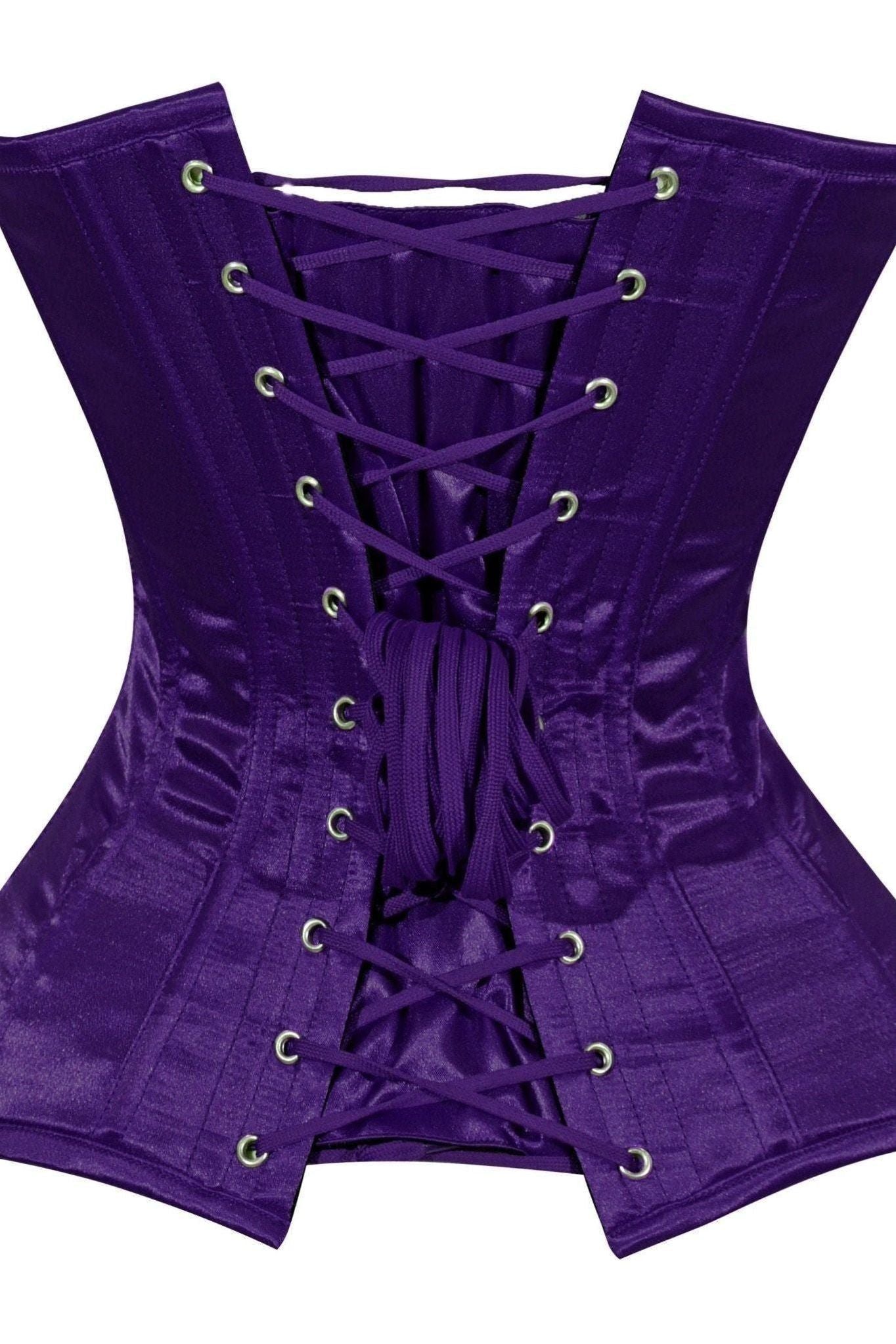 Lavish Dark Purple Satin Overbust Corset Sweetheart Neckline Busk Closure - Daisy Corsets