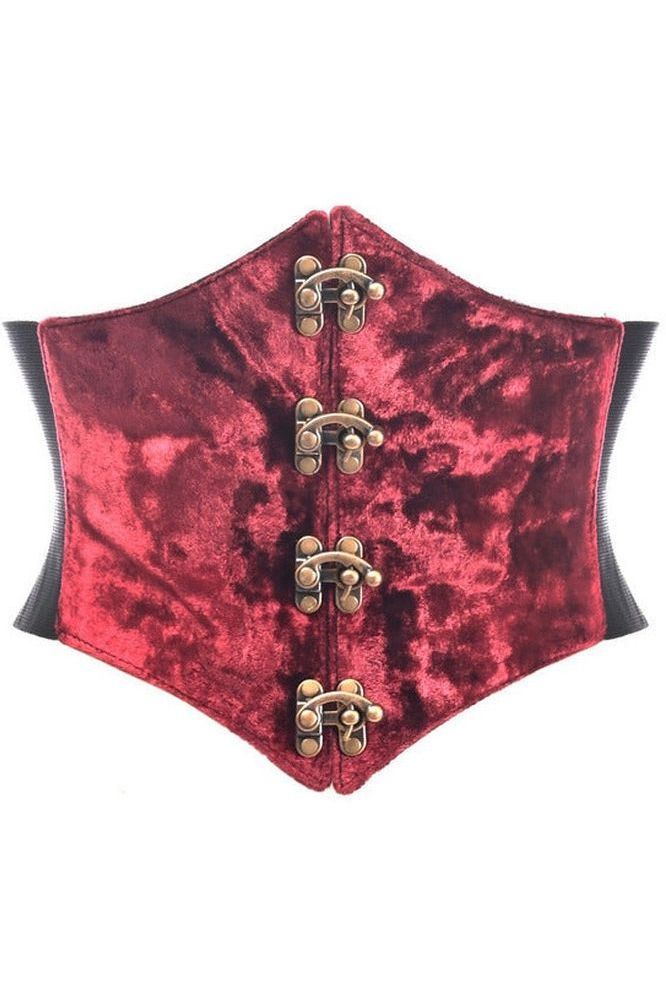 Lavish Dark Red Crushed Velvet Corset Belt Cincher w/Clasps - Daisy Corsets