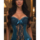 Lavish Dark Teal Lycra & Lace Hook & Eye Stretch Bustier Corset - Daisy Corsets