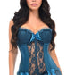 Lavish Dark Teal Lycra & Lace Hook & Eye Stretch Bustier Corset - Daisy Corsets
