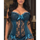 Lavish Dark Teal Lycra & Lace Hook & Eye Stretch Bustier Corset - Daisy Corsets