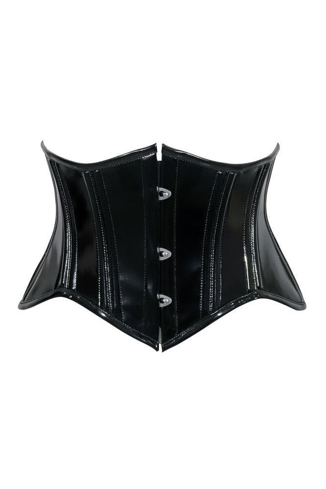 Lavish Double Boned Black Patent PVC Vinyl Curvy Cut Mini Cincher Underbust Corset - Daisy Corsets
