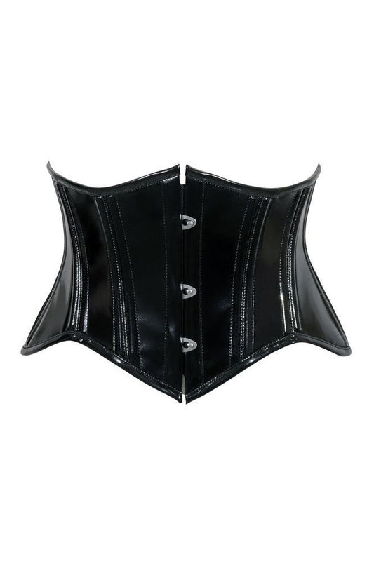 Lavish Double Boned Black Patent PVC Vinyl Curvy Cut Mini Cincher Underbust Corset - Daisy Corsets