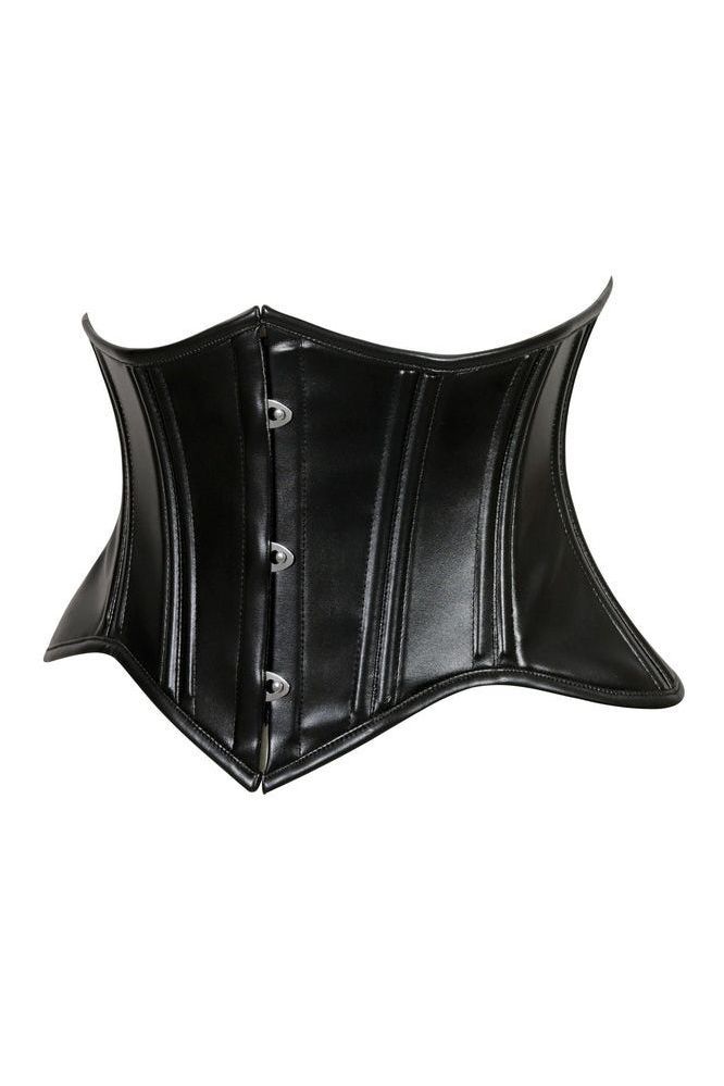 Lavish Double Boned Black Wet Look Faux Leather Curvy Cut Mini Cincher Underbust Corset - Daisy Corsets