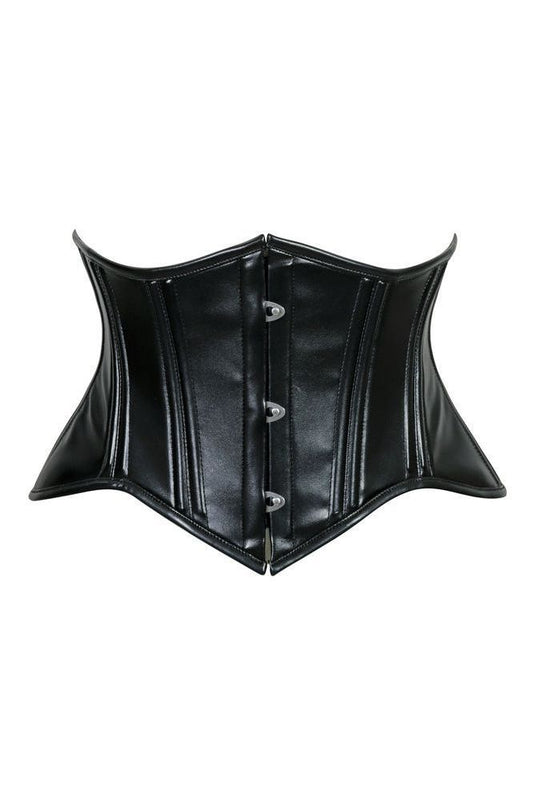 Lavish Double Boned Black Wet Look Faux Leather Curvy Cut Mini Cincher Underbust Corset - Daisy Corsets
