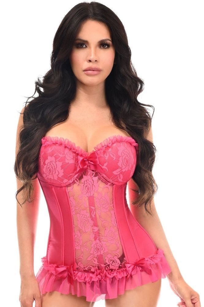 Lavish Fuchsia Lycra & Lace Hook & Eye Stretch Bustier Corset - Daisy Corsets
