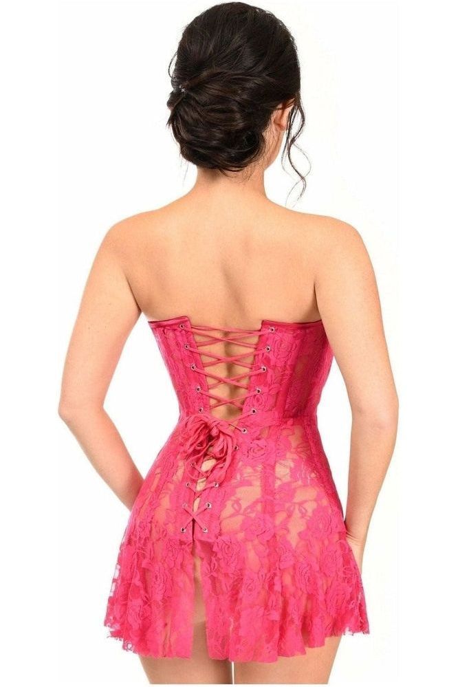Lavish Fuchsia Sheer Lace Corset Dress - Daisy Corsets