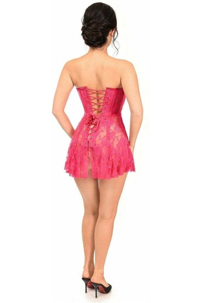 Lavish Fuchsia Sheer Lace Corset Dress - Daisy Corsets
