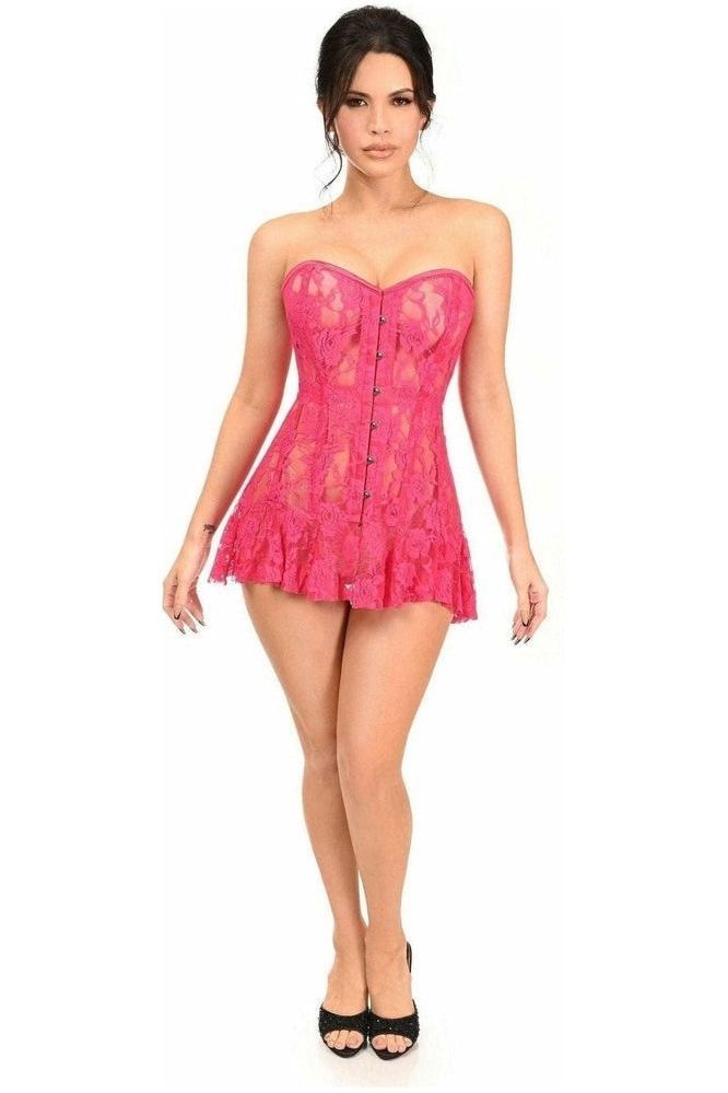 Lavish Fuchsia Sheer Lace Corset Dress - Daisy Corsets