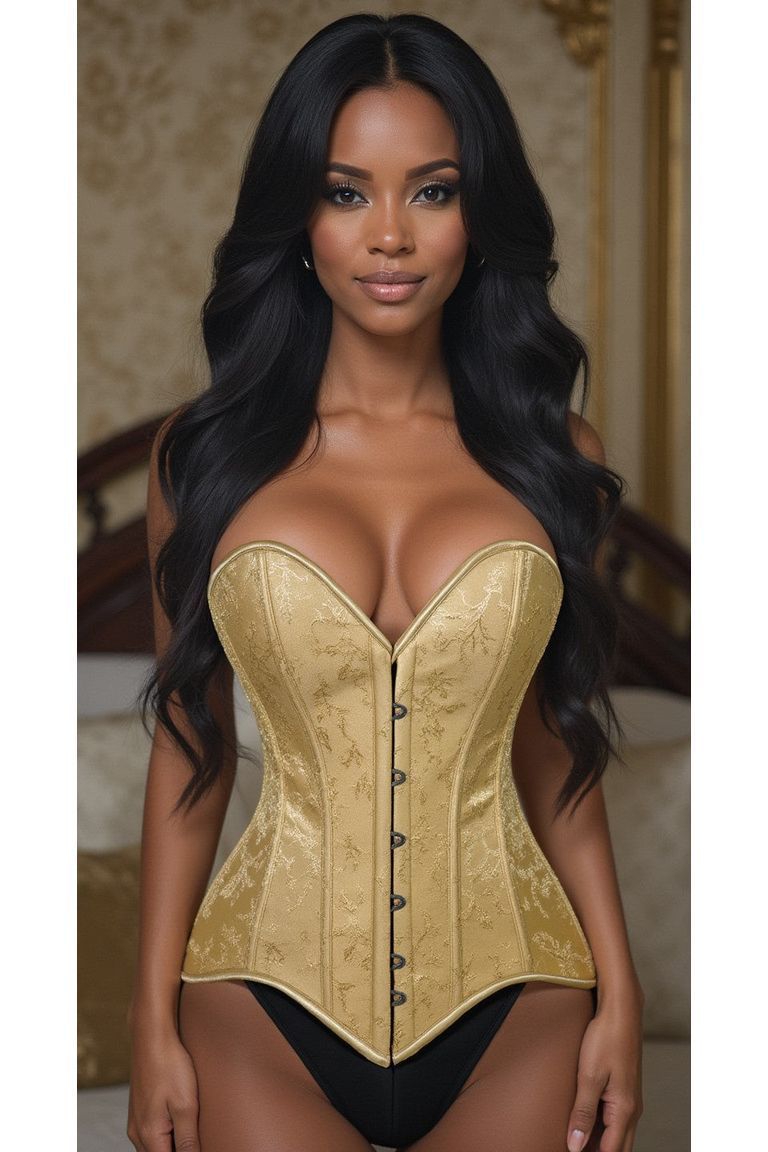 Lavish Gold Brocade Overbust Corset W/Busk Closure - Daisy Corsets