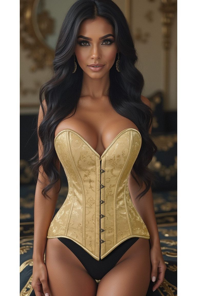 Lavish Gold Brocade Overbust Corset W/Busk Closure - Daisy Corsets