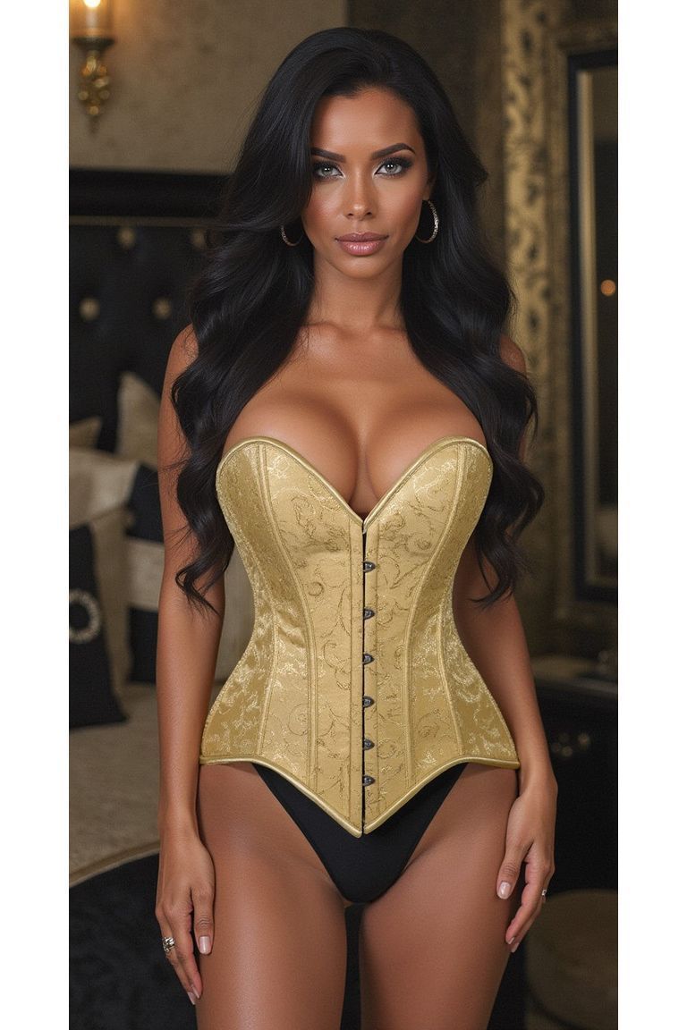 Lavish Gold Brocade Overbust Corset W/Busk Closure - Daisy Corsets
