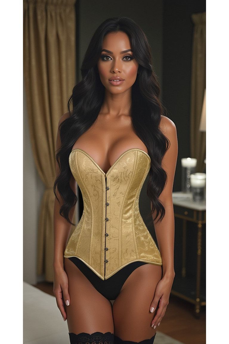 Lavish Gold Brocade Overbust Corset W/Busk Closure - Daisy Corsets