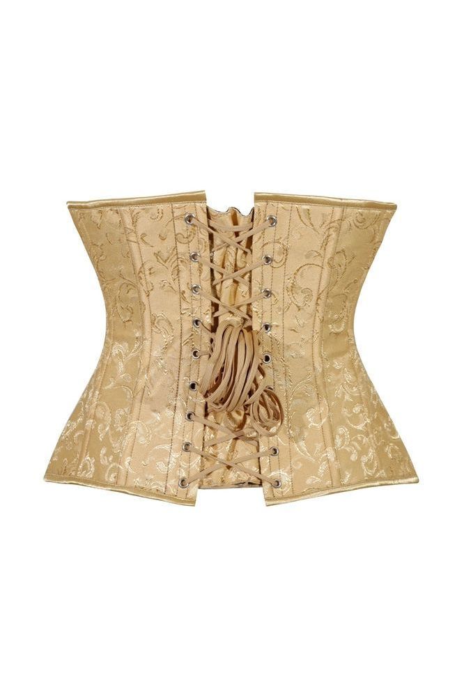 Lavish Gold Brocade Waist Cincher Under Bust Corset w/Front Busk Closure - Daisy Corsets