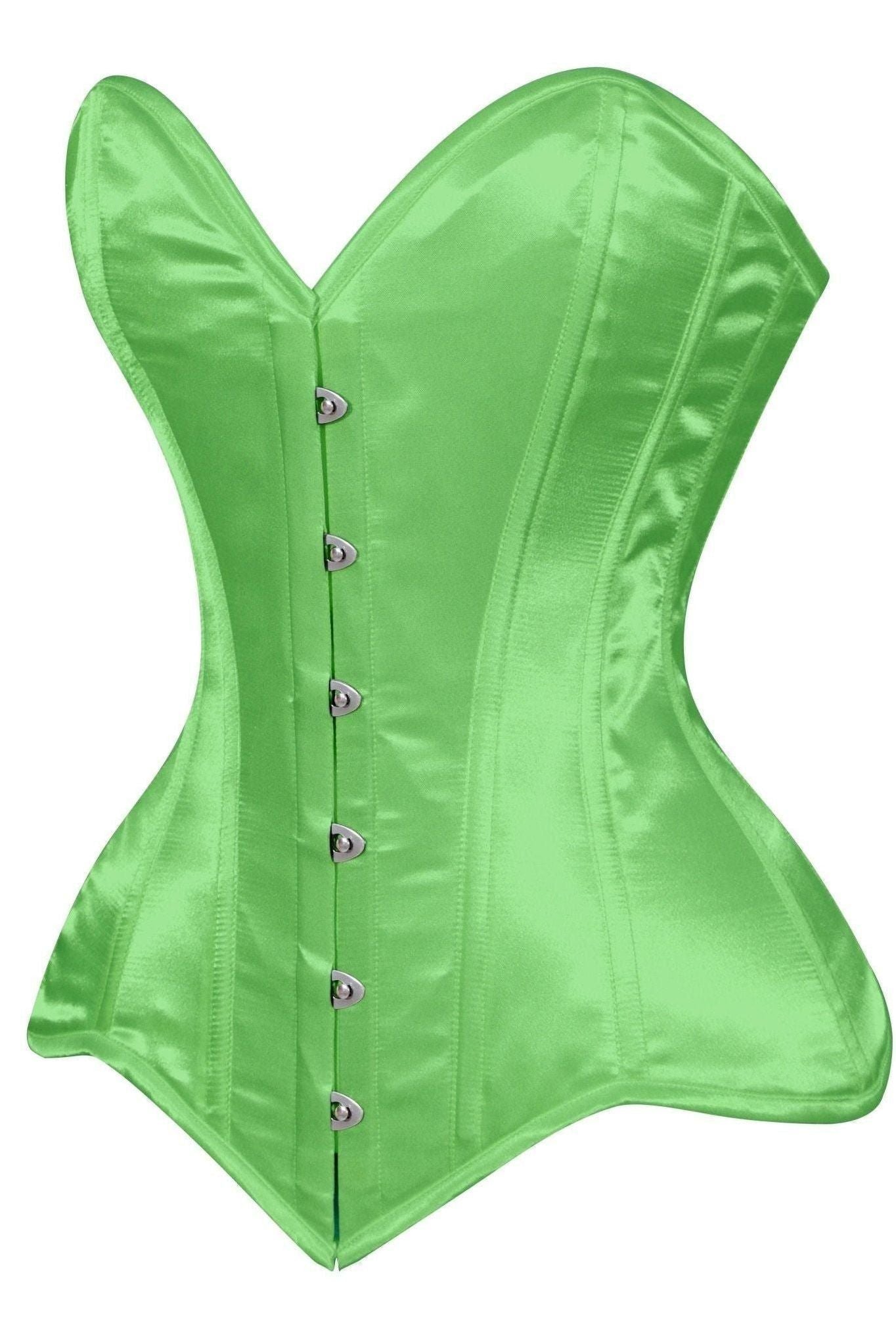 Lavish Green Satin Overbust Corset Sweetheart Neckline Busk Closure - Daisy Corsets