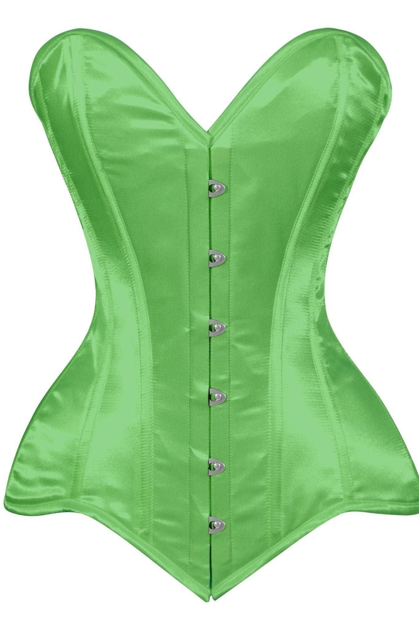 Lavish Green Satin Overbust Corset Sweetheart Neckline Busk Closure - Daisy Corsets