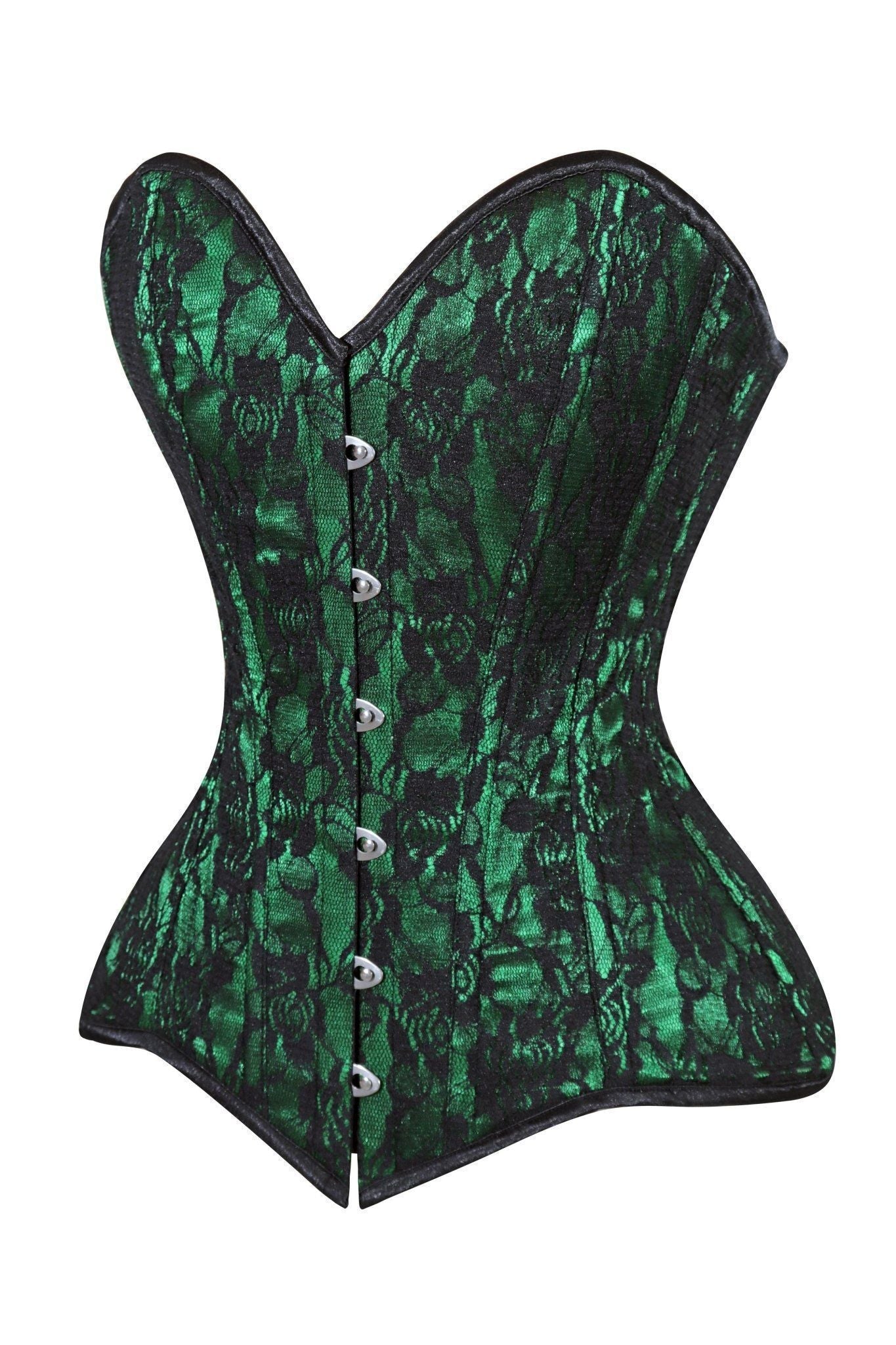 Lavish Green/Black Lace Overbust Corset Sweetheart Neckline Busk Closure - Daisy Corsets