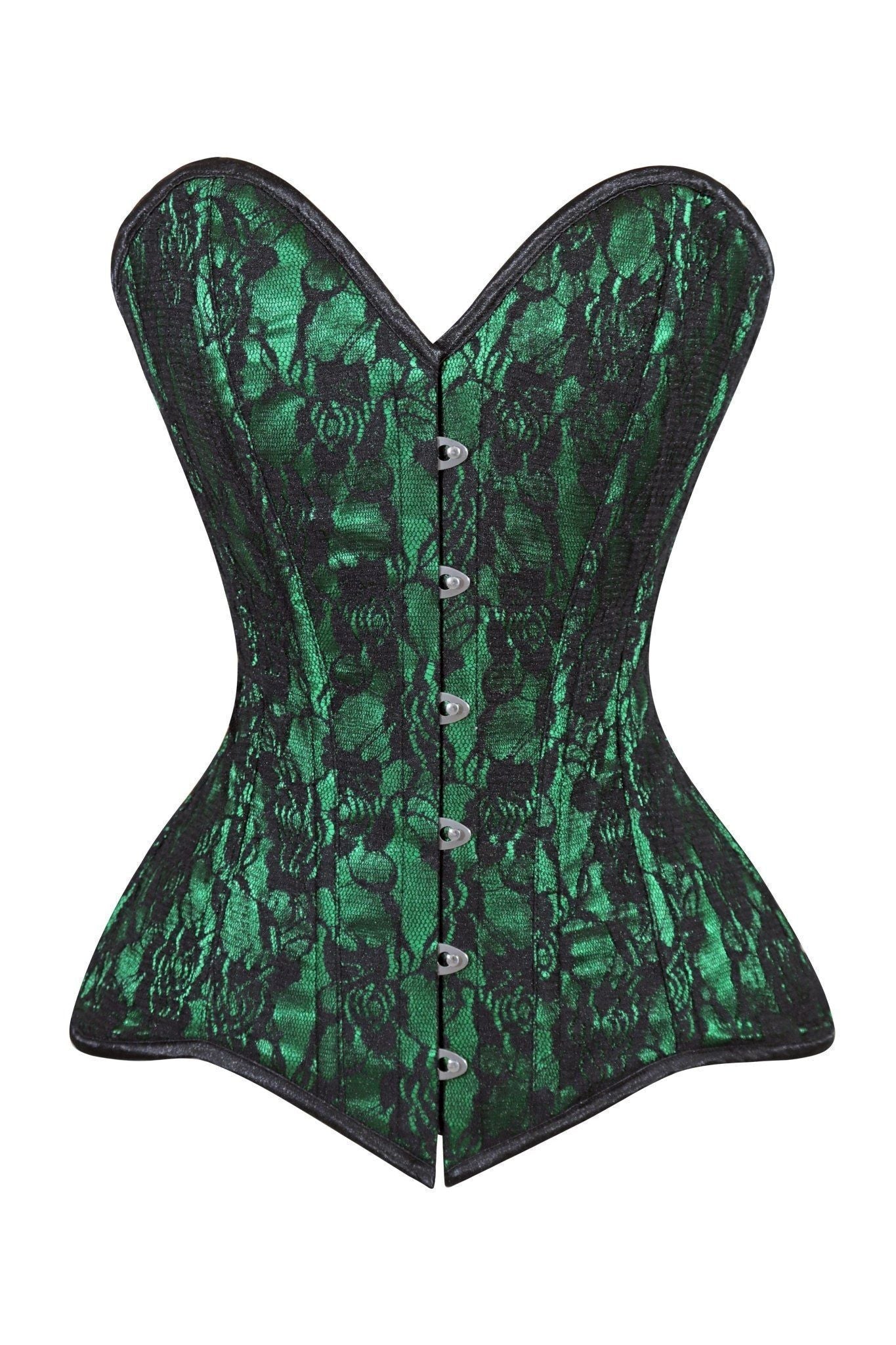 Lavish Green/Black Lace Overbust Corset Sweetheart Neckline Busk Closure - Daisy Corsets