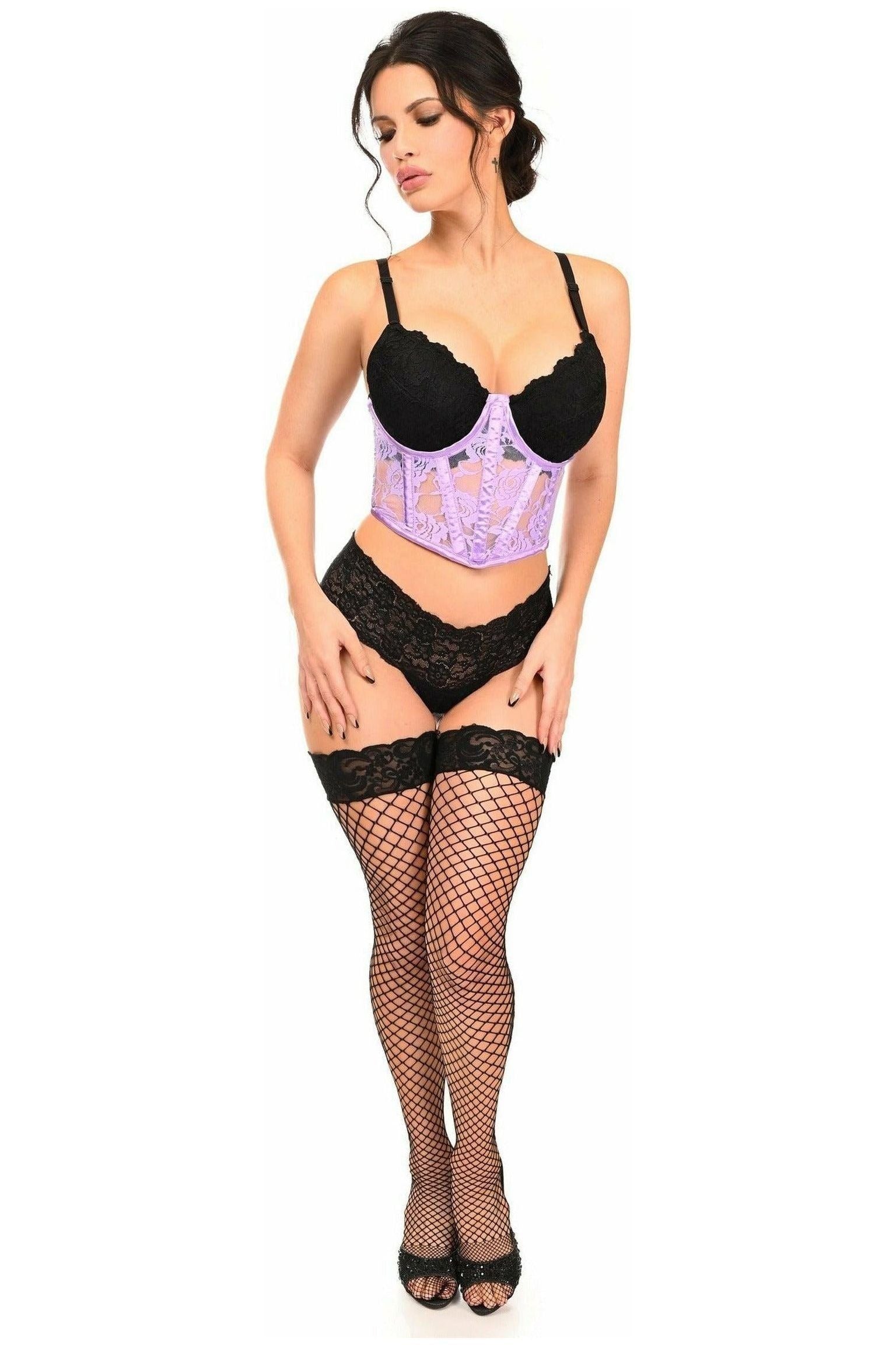 Lavish Lavender Sheer Lace Underwire Waist Cincher Corset - Daisy Corsets