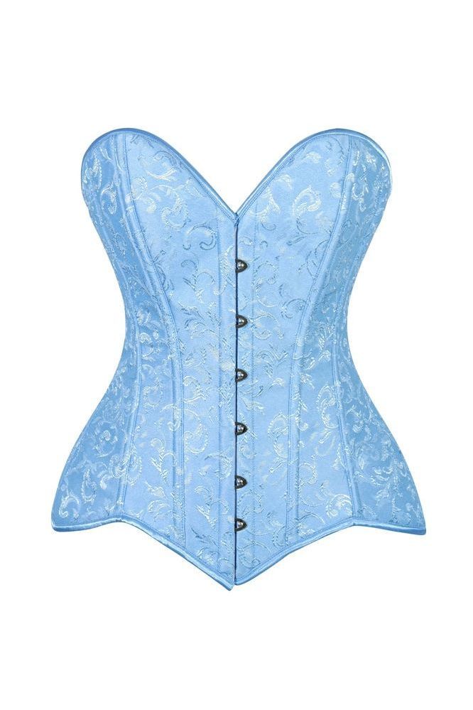 Lavish Lt Blue Brocade Overbust Corset W/Busk Closure - Daisy Corsets