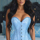 Lavish Lt Blue Brocade Overbust Corset W/Busk Closure - Daisy Corsets