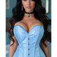 Lavish Lt Blue Brocade Overbust Corset W/Busk Closure - Daisy Corsets