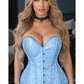 Lavish Lt Blue Brocade Overbust Corset W/Busk Closure - Daisy Corsets