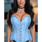Lavish Lt Blue Brocade Overbust Corset W/Busk Closure - Daisy Corsets