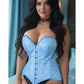 Lavish Lt Blue Brocade Overbust Corset W/Busk Closure - Daisy Corsets