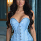 Lavish Lt Blue Brocade Overbust Corset W/Busk Closure - Daisy Corsets