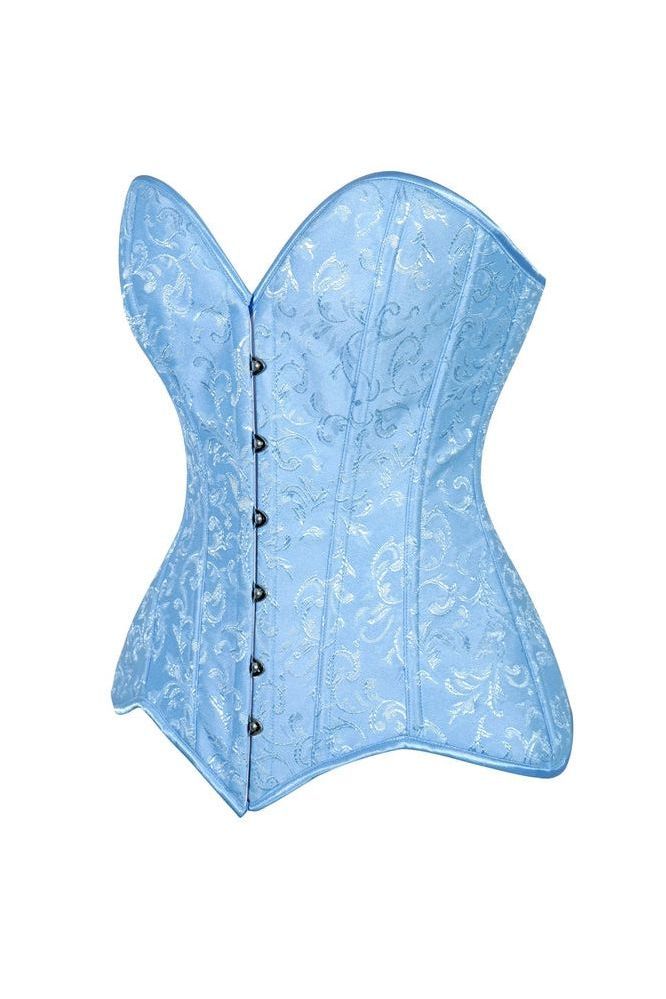 Lavish Lt Blue Brocade Overbust Corset W/Busk Closure - Daisy Corsets