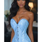 Lavish Lt Blue Brocade Overbust Corset W/Busk Closure - Daisy Corsets