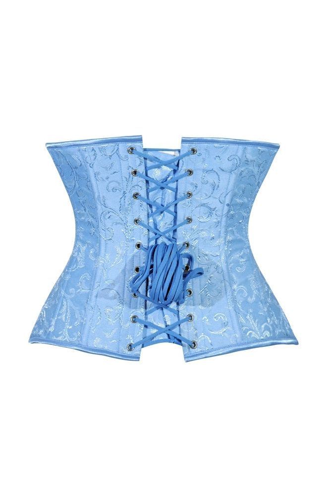 Lavish Lt Blue Brocade Waist Cincher Under Bust Corset w/Front Busk Closure - Daisy Corsets
