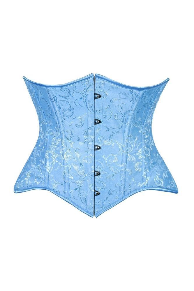 Lavish Lt Blue Brocade Waist Cincher Under Bust Corset w/Front Busk Closure - Daisy Corsets