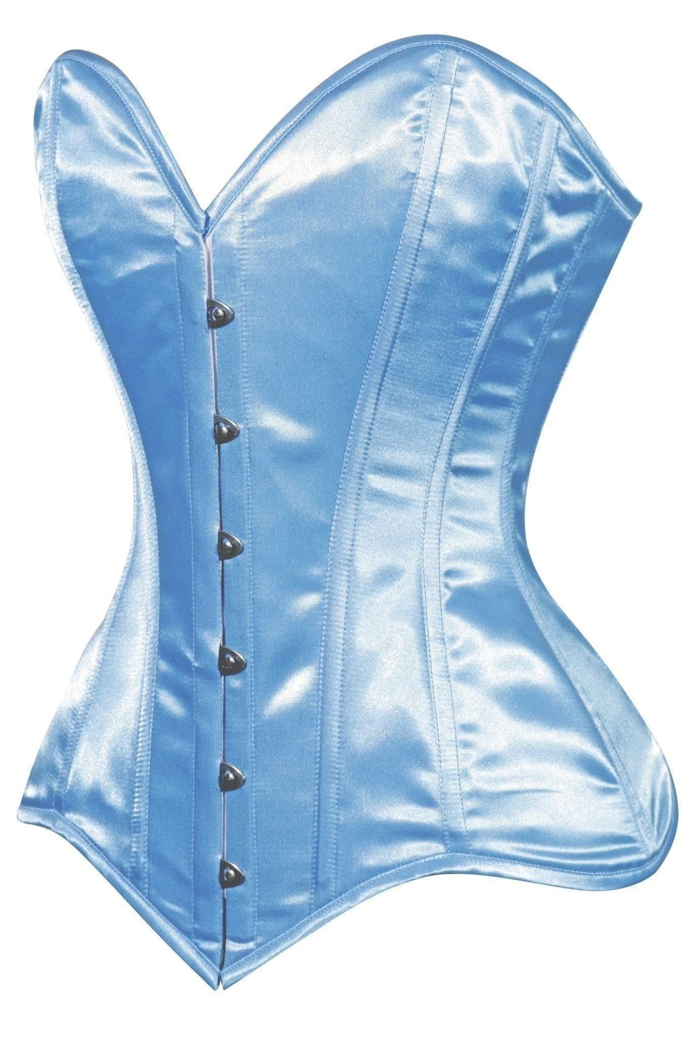Lavish Lt Blue Satin Overbust Corset Sweetheart Neckline Busk Closure - Daisy Corsets