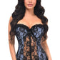 Lavish Lt Blue w/Black Lace & Lycra Hook & Eye Stretch Bustier Corset - Daisy Corsets