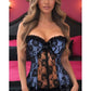 Lavish Lt Blue w/Black Lace & Lycra Hook & Eye Stretch Bustier Corset - Daisy Corsets