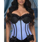 Lavish Lt Blue w/Black Lycra Hook & Eye Stretch Bustier Corset - Daisy Corsets