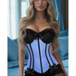 Lavish Lt Blue w/Black Lycra Hook & Eye Stretch Bustier Corset - Daisy Corsets