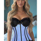 Lavish Lt Blue w/Black Lycra Hook & Eye Stretch Bustier Corset - Daisy Corsets