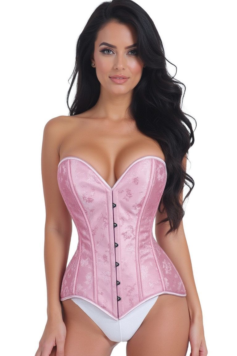 Lavish Lt Pink Brocade Overbust Corset W/Busk Closure - Daisy Corsets