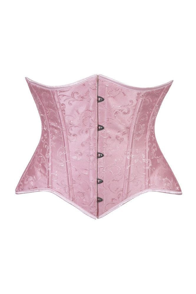 Lavish Lt Pink Brocade Waist Cincher Under Bust Corset w/Front Busk Closure - Daisy Corsets
