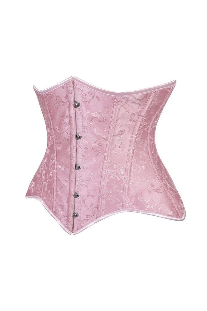 Lavish Lt Pink Brocade Waist Cincher Under Bust Corset w/Front Busk Closure - Daisy Corsets