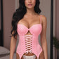 Lavish Lt Pink Lycra & Lace Hook & Eye Lace - Up Bustier Corset w/Garters - Daisy Corsets