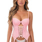 Lavish Lt Pink Lycra & Lace Hook & Eye Lace - Up Bustier Corset w/Garters - Daisy Corsets