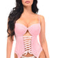 Lavish Lt Pink Lycra & Lace Hook & Eye Lace - Up Bustier Corset w/Garters - Daisy Corsets